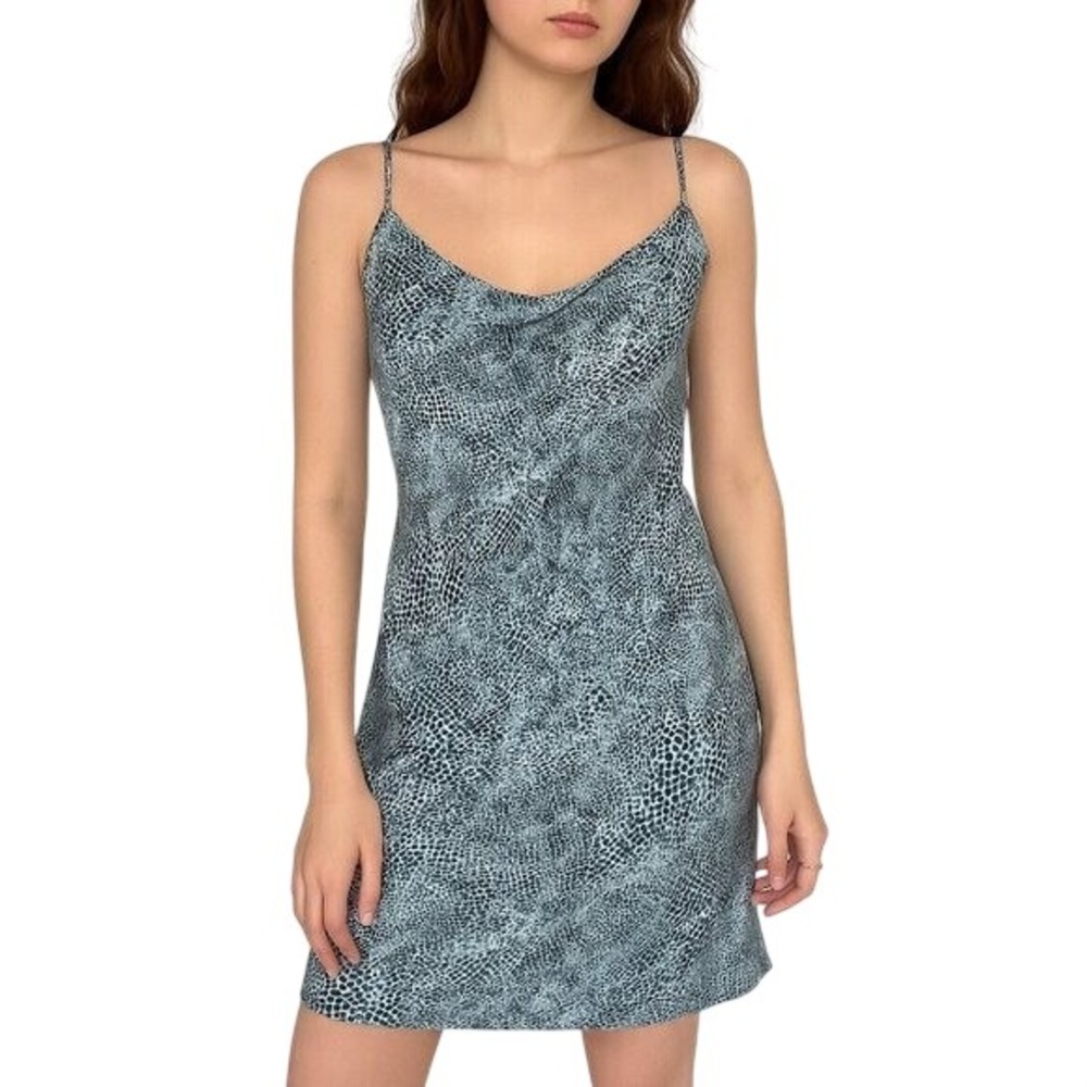 THE LIMITED 100% Silk Snake Print Slip Dress Blue Gray Snakeskin Y2K Size 6